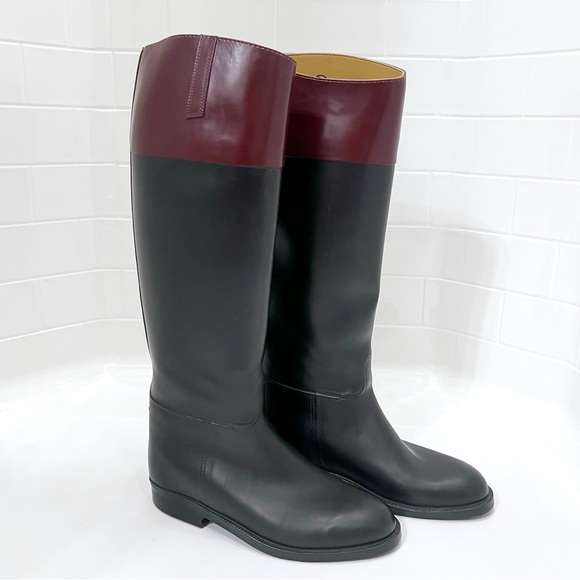 Aigle Shoes - AIGLE Coupe Saumur Black and Brown Knee High Rubber Riding Boots Size 39